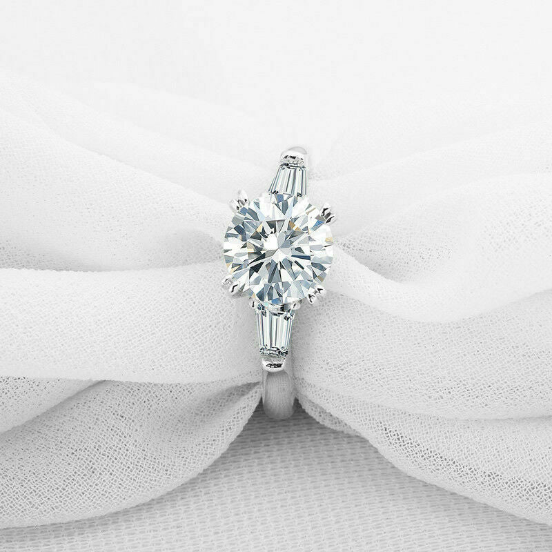 2 Carat Round Cut CVD Lab Grown Diamond Engagement Ring for Women, Three Stone Ring, Wedding Ring, Christmas Gifts, Handmade Ring