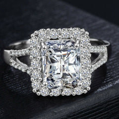 2 Carat Radiant Cut Diamond Wedding Ring for Women, Halo Engagement Ring, Anniversary Gifts, Christmas Gifts
