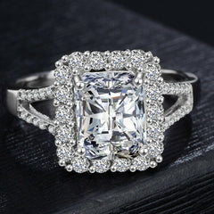 2 Carat Radiant Cut Diamond Wedding Ring for Women, Halo Engagement Ring, Anniversary Gifts, Christmas Gifts
