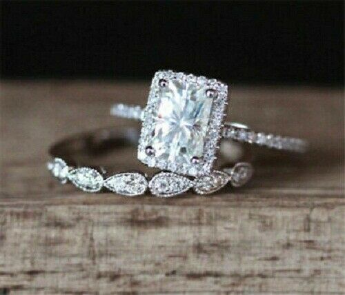 2 Carat Radiant Cut Diamond Engagement Ring for Women, Halo Ring Set, Bridal Set Wedding Ring