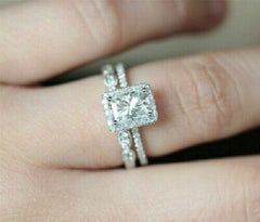 2 Carat Radiant Cut Diamond Engagement Ring for Women, Halo Ring Set, Bridal Set Wedding Ring