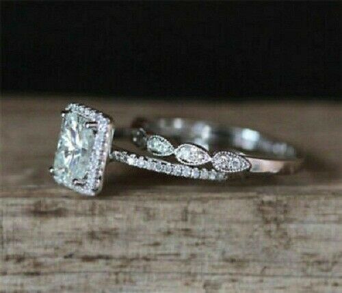 2 Carat Radiant Cut Diamond Engagement Ring for Women, Halo Ring Set, Bridal Set Wedding Ring