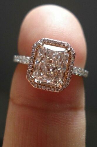 2.5 Carat Radiant Cut Diamond Engagement Ring for Women, Halo Ring Wedding Ring, Anniversary Gifts