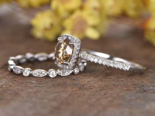 2 Carat Brown Round Cut Diamond Engagement Ring for Women, Bridal Set Wedding Ring, Christmas Gifts