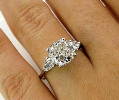 3 Carat Cushion Cut Diamond Engagement Ring for Women, Three Stone Ring, Wedding Ring, Anniversary Gifts