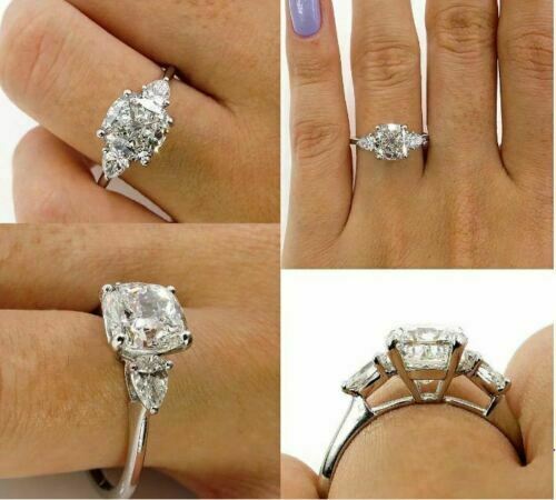 3 Carat Cushion Cut Diamond Engagement Ring for Women, Three Stone Ring, Wedding Ring, Anniversary Gifts
