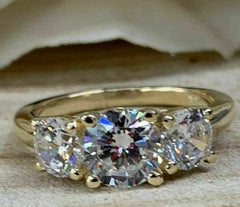 2 Carat Round Cut Diamond Engagement Ring For Women, Three Stone Ring, Wedding Ring
