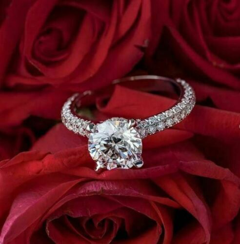 2 Carat Round Cut Diamond Engagement Ring for Women, Solitaire Accents Anniversary Gifts For Her, Wedding Ring