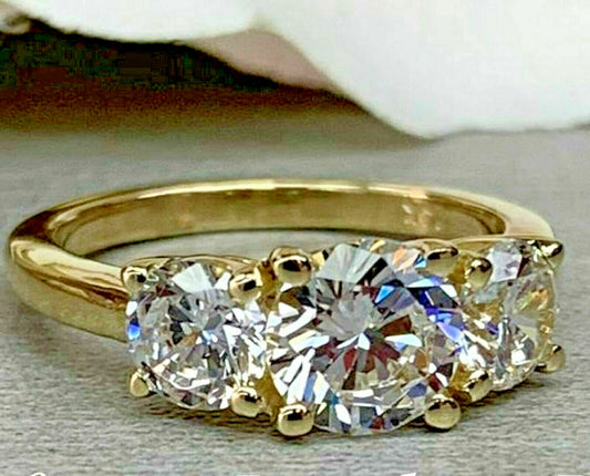 2 Carat Round Cut Diamond Engagement Ring For Women, Three Stone Ring, Wedding Ring