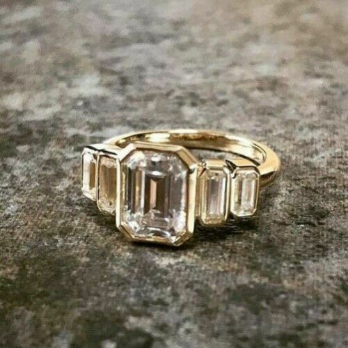 2 Carat Emerald Cut Diamond Engagement Ring For Women, Wedding Ring, Bezel Set Ring
