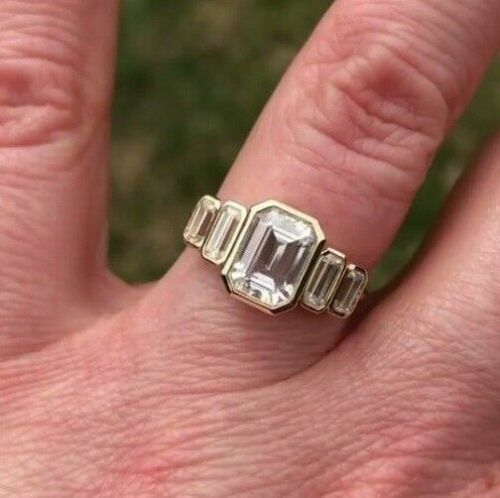 2 Carat Emerald Cut Diamond Engagement Ring For Women, Wedding Ring, Bezel Set Ring