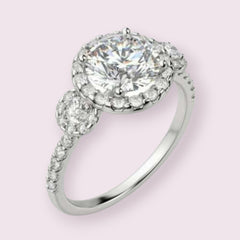2.5 Carat Round Cut Diamond Wedding Ring For Women, Halo Engagement Ring, Christmas Gifts