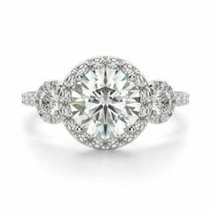 2.5 Carat Round Cut Diamond Wedding Ring For Women, Halo Engagement Ring, Christmas Gifts