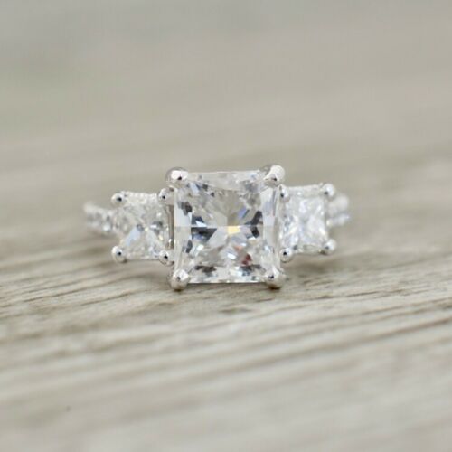3 Carat Princess Cut Diamond Engagement Ring for Women, Three Stone Ring, Wedding Ring