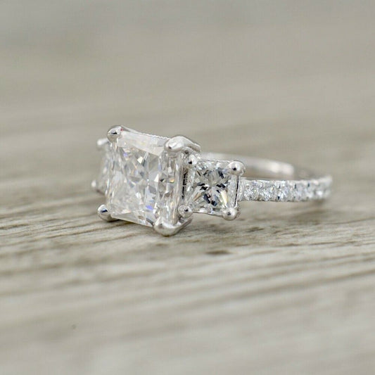 3 Carat Princess Cut Diamond Engagement Ring for Women, Three Stone Ring, Wedding Ring