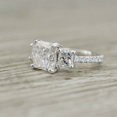 3 Carat Princess Cut Diamond Engagement Ring for Women, Three Stone Ring, Wedding Ring