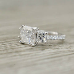 3 Carat Princess Cut Diamond Engagement Ring for Women, Three Stone Ring, Wedding Ring