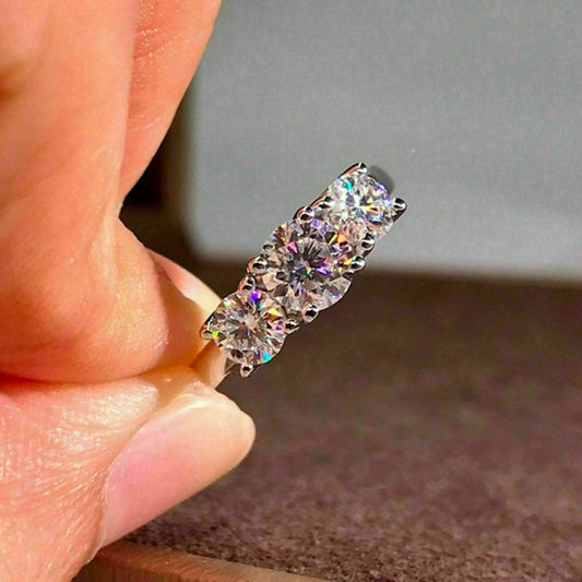 1.5 Carat Round Cut Diamond Engagement Ring For Women, Three Stone Ring Wedding Ring, Christmas Gifts