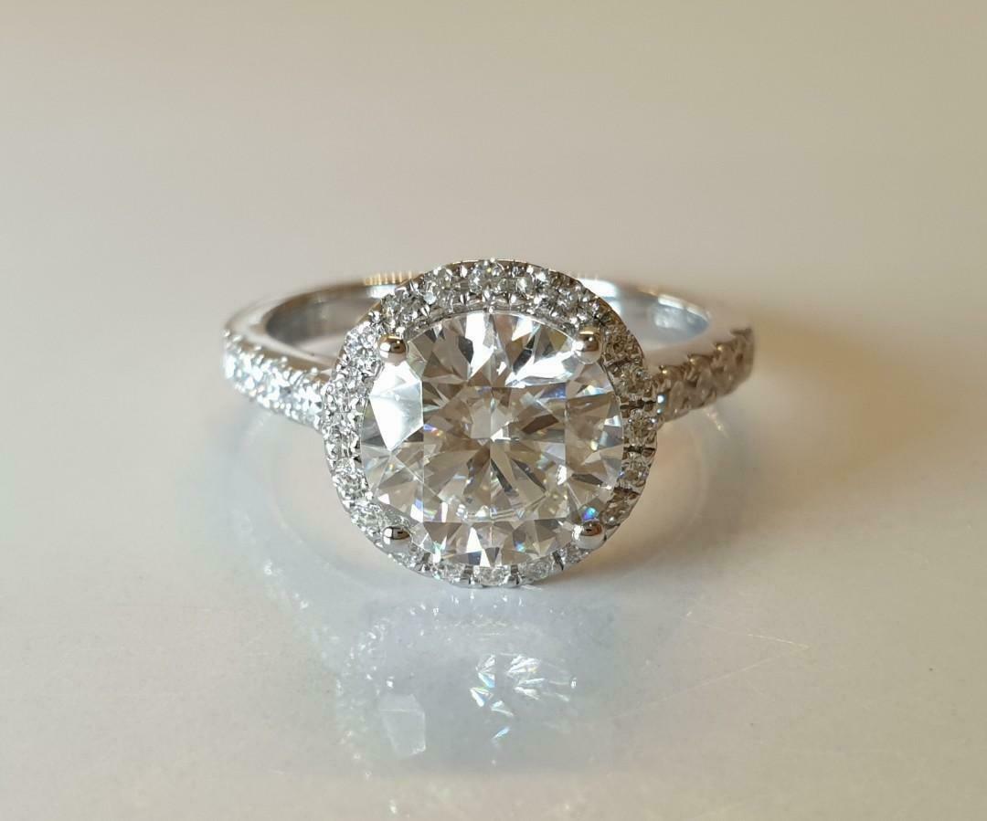3 Carat Round Cut Diamond Wedding Ring for Women, Halo Engagement Ring, Christmas Gifts