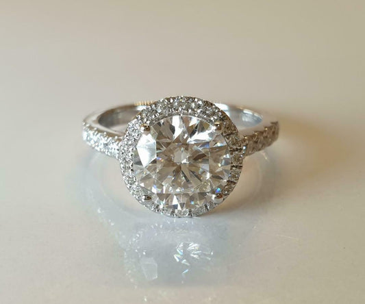 3 Carat Round Cut Diamond Wedding Ring for Women, Halo Engagement Ring, Christmas Gifts