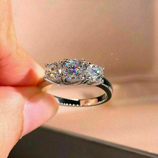 1.5 Carat Round Cut Diamond Engagement Ring For Women, Three Stone Ring Wedding Ring, Christmas Gifts