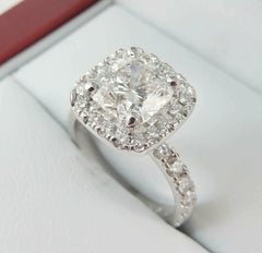 2 Carat Cushion Cut Diamond Engagement Ring For Women, Wedding Ring, Halo Ring Set