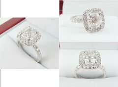 2 Carat Cushion Cut Diamond Engagement Ring For Women, Wedding Ring, Halo Ring Set