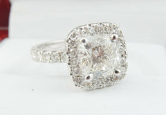 2 Carat Cushion Cut Diamond Engagement Ring For Women, Wedding Ring, Halo Ring Set