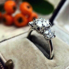 2 Carat Round Cut Diamond Engagement Ring for Women, Three Stone Ring, Wedding Ring
