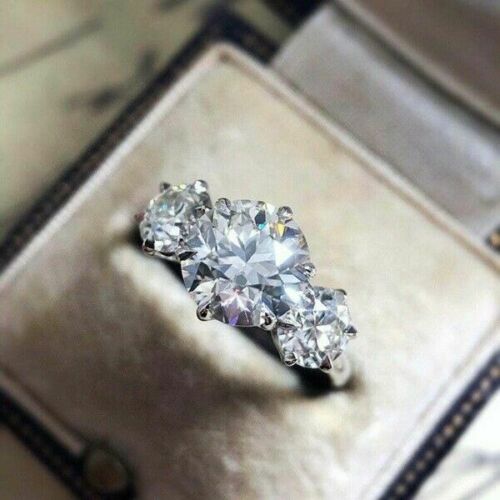 2 Carat Round Cut Diamond Engagement Ring for Women, Three Stone Ring, Wedding Ring