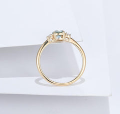 1 Carat Blue Round Cut Diamond Engagement Ring for Women, Three Stone Ring, Wedding Ring