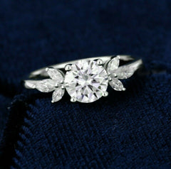 2 Carat Round Cut Diamond, Cluster Style Engagement Ring for Women, Wedding Ring, Anniversary Gifts