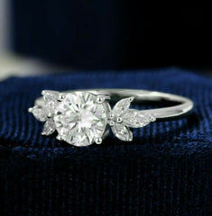 2 Carat Round Cut Diamond, Cluster Style Engagement Ring for Women, Wedding Ring, Anniversary Gifts
