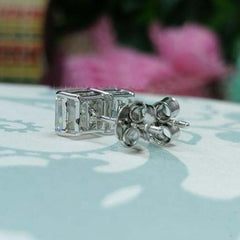 5 TCW Asscher Cut Diamond Stud Earrings For Women, Wedding Earrings, Christmas Gift