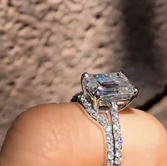 3 Carat Emerald Cut Diamond Engagement Ring for Women, Bridal Set Wedding Ring, Anniversary Gifts For Her
