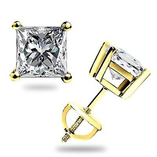 6 TCW Princess Cut Diamond Stud Earrings For Women, Wedding Earrings, Engagement Earrings, Christmas Gifts