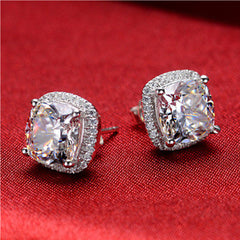 4.3 TCW Cushion Cut Diamond Halo Stud Earrings For Women, Wedding Earrings, Christmas Gifts