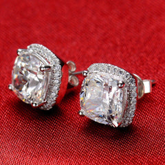4.3 TCW Cushion Cut Diamond Halo Stud Earrings For Women, Wedding Earrings, Christmas Gifts