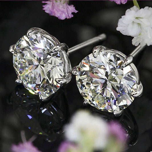 8 TCW Round Cut Diamond Stud Earrings For Women, Engagement Earrings, Push Back Earrings, Christmas Gifts
