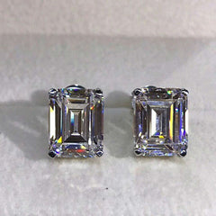 4 TCW Emerald Cut Diamond Stud Earrings For Women, Engagement Earrings, Christmas Gifts, Push Back Earrings
