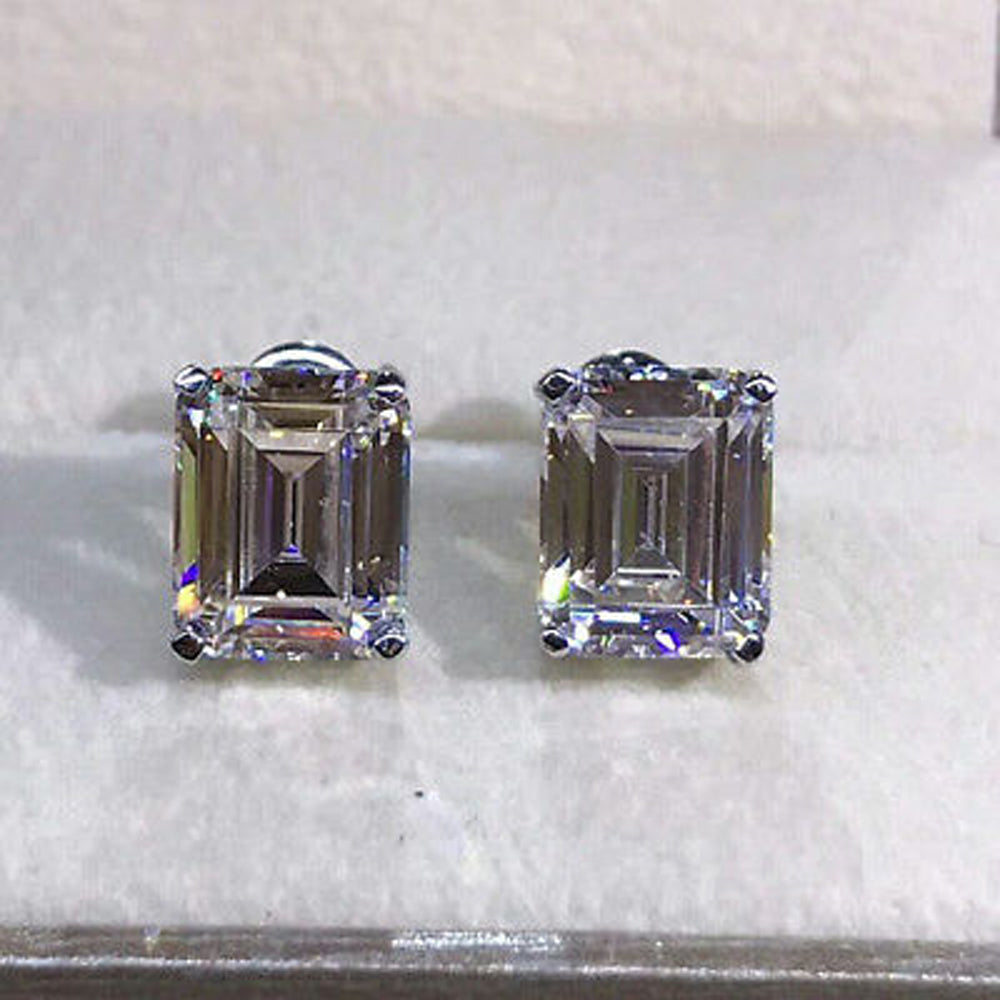 4 TCW Emerald Cut Diamond Stud Earrings For Women, Engagement Earrings, Christmas Gifts, Push Back Earrings