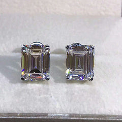 4 TCW Emerald Cut Diamond Stud Earrings For Women, Engagement Earrings, Christmas Gifts, Push Back Earrings