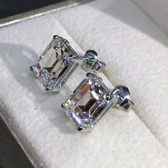 4 TCW Emerald Cut Diamond Stud Earrings For Women, Engagement Earrings, Christmas Gifts, Push Back Earrings