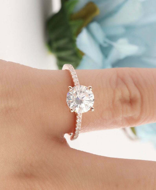 1.5 Carat Round Cut Diamond Engagement Ring for Women, Solitaire Accents Anniversary Gift For Her, Wedding Ring