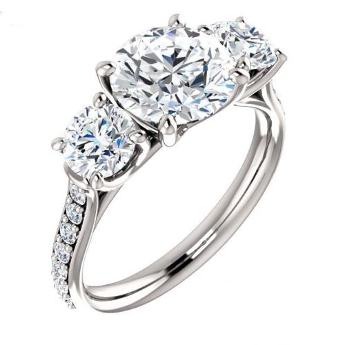 2 Carat Round CVD Lab Grown Diamond Engagement Ring for Women, Three Stone Anniversary Gifts, Christmas Gifts, Wedding Ring