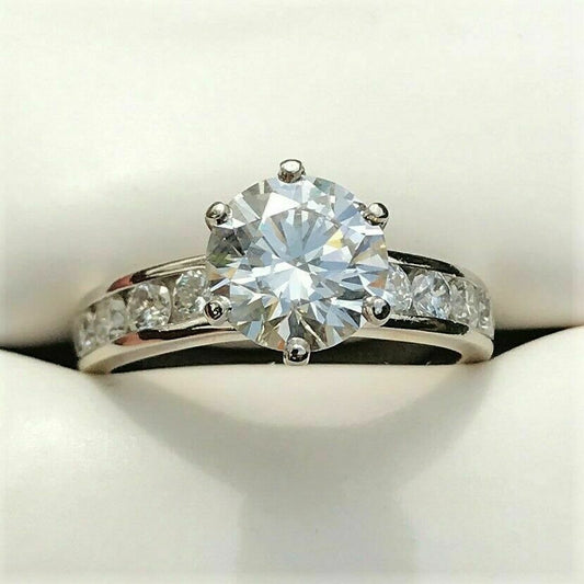 2.50 Carat Round CVD Lab Grown Diamond Engagement Ring, Channel Setting Wedding Ring, Promise Ring for Her, Christmas Gifts, Anniversary Gifts, Handmade Ring