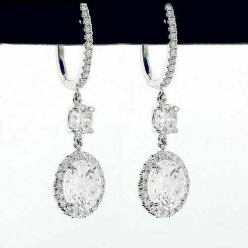 5.00 TCW Round Cut Diamond Dangle Hoop Earrings For Women, Engagement Earrings, Wedding Earrings, Christmas Gifts