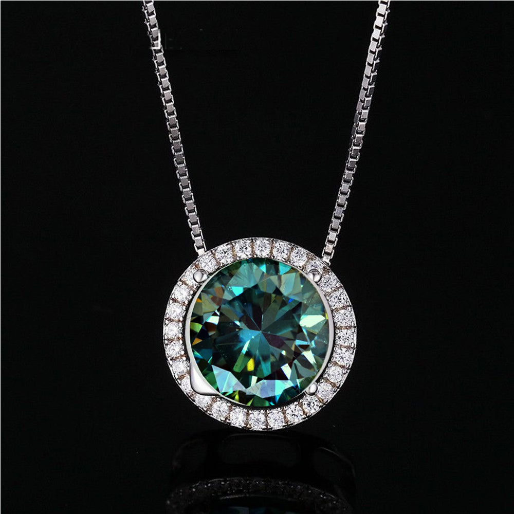 2 CT Green Round Cut Diamond Halo Pendant For Women, Charm Pendant, Christmas Gifts, Anniversary Gifts