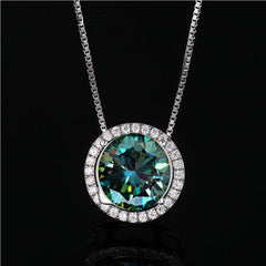 2 CT Green Round Cut Diamond Halo Pendant For Women, Charm Pendant, Christmas Gifts, Anniversary Gifts