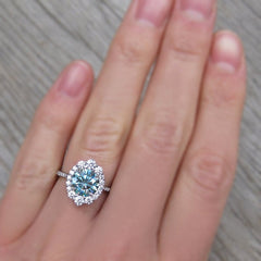 1.5 Carat Blue Round Cut Diamond Engagement Ring for Women, Wedding Ring, Halo Engagement Ring, Anniversary Gifts